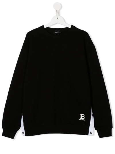 Balmain Teen Logo Crew-neck Sweatshirt In Nero