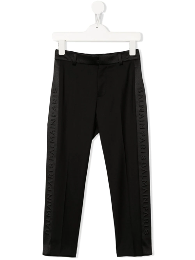 Balmain Kids' Logo-tape Leggings In Black