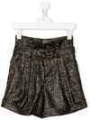 Balmain Teen Metallic High-waisted Shorts In Black