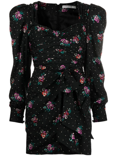 Alessandra Rich Ruched Wrap-effect Floral-print Silk-jacquard Mini Dress In Multi-colored