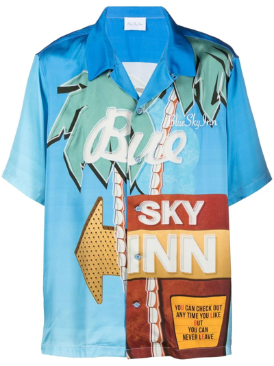Blue Sky Inn Brand-embroidered Motel-print Relaxed-fit Satin Shirt In Multi-colored