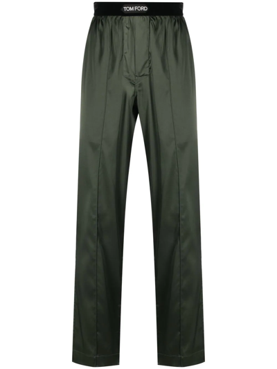 Tom Ford Logo-waist Silk Pyjama Trousers In Green