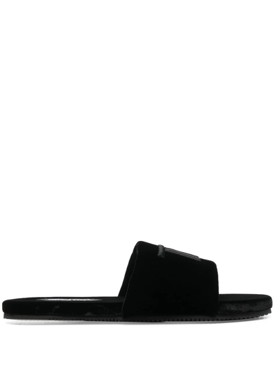 Tom Ford Harrison Logo-embroidered Velvet Sliders In Nero