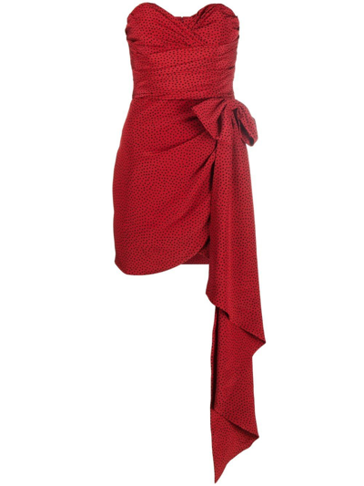 Alessandra Rich Red Silk Mini Dress With Bow And Hearts Print