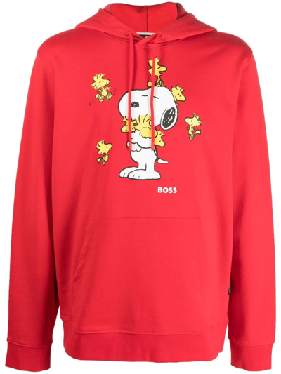 Hugo Boss Boss X Peanuts - Printed Hoodie In Red