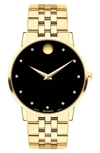 Movado Men's Museum Yellow Gold Pvd-finished Stainless Steel Bracelet Watch In Black/gold