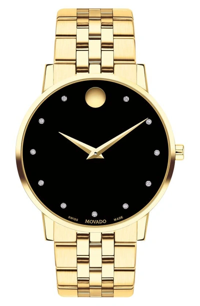 Movado Men's Museum Yellow Gold Pvd-finished Stainless Steel Bracelet Watch In Black/gold