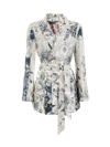 Etro Graphic-print Belted Silk Jacket In Navy Blue
