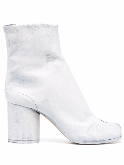 Maison Margiela Tabi Ankle Boots In White Aged Effect Leather In Black White