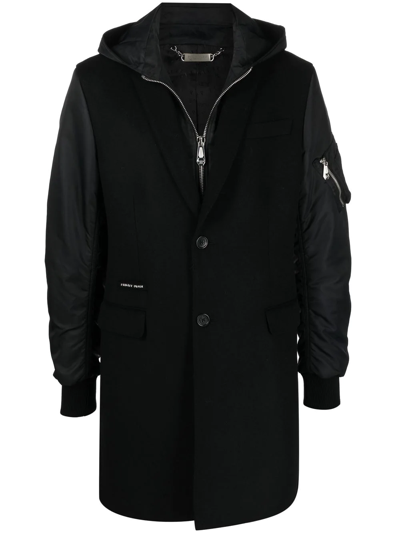 Philipp Plein Zip-up Hooded Coat In Black
