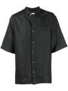 Pt Torino Short-sleeve Linen Bowling Shirt In Black