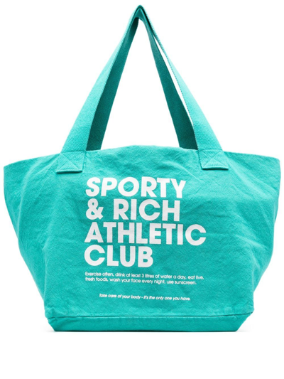 Sporty And Rich Exercise Often Graphic-print Cotton Shoulder Bag In Green