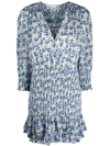 Veronica Beard Darrah Smocked Floral-print Cotton-voile Mini Dress In Blau