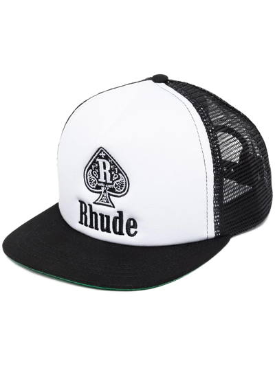 Rhude Spade Logo-embroidered Cotton-blend Cap In White,black