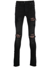 AMIRI PAISLEY-PATCH DISTRESSED SKINNY JEANS
