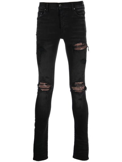 Amiri Mx1 Black Bandana Distressed Skinny Jeans