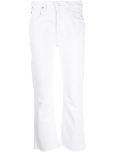 Citizens Of Humanity Isola Cropped Raw Hem Bootcut Jeans In White