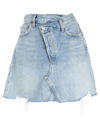 Agolde Crisscross Raw Hem Denim Miniskirt In Blue