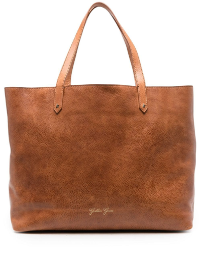 Golden Goose Logo-stamp Leather Tote In Brown