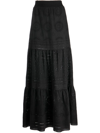 Alice And Olivia Reise Guipure Lace-paneled Linen-gauze Maxi Skirt In Schwarz