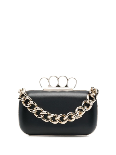 Alexander Mcqueen Four Ring Chain Leather Clutch Bag In Black