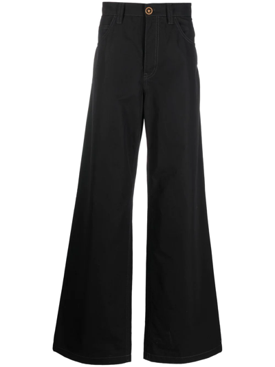 Versace Wide-leg Cotton Trousers In Schwarz
