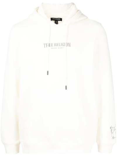 True Religion Reflective Arch Logo Hoodie In Winter White