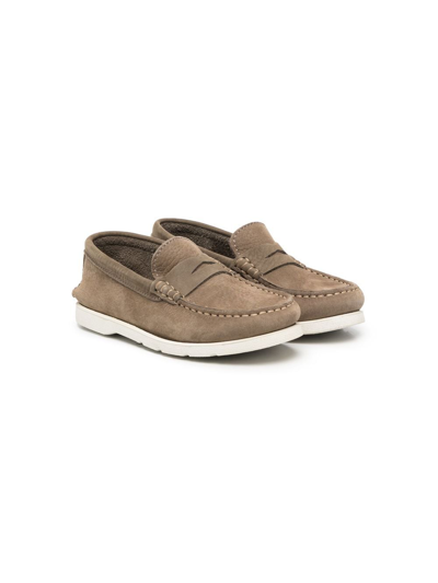 Pèpè Kids' Penny-slot Suede Loafers In Brown