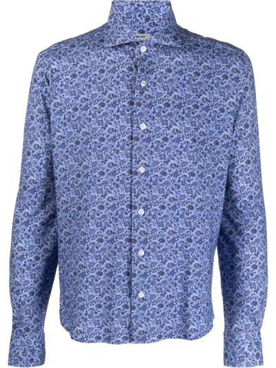 Orian Floral-print Spread-collar Shirt In Blue