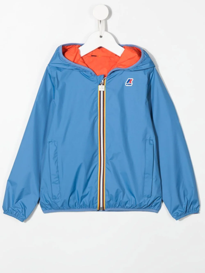 K-way Kids' Logo Print Hooded Jacket In Blue