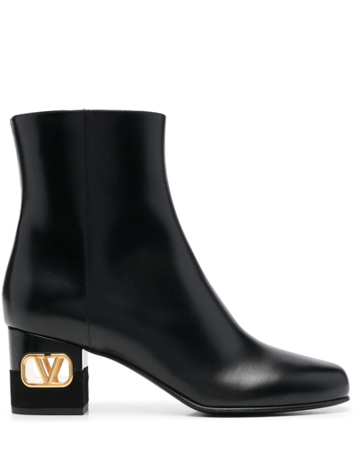 Valentino Garavani Black Vlogo Heel Leather Ankle Boots