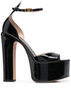 Valentino Tan-go 155 Platform Sandals In Patent Leather In Black