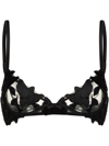 Fleur Du Mal Black Lily Embroidery Plunge Demi Bra In Black