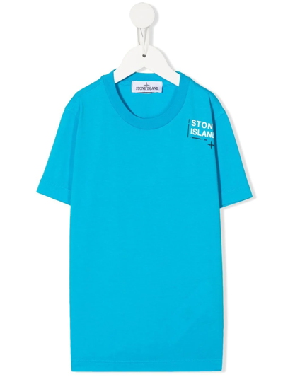 Stone Island Kids' Logo-print Cotton T-shirt In Blue
