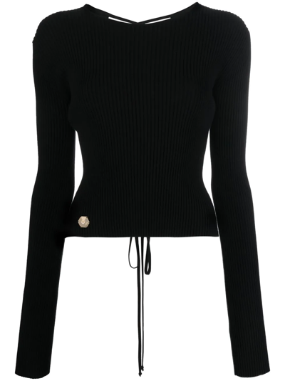 Philipp Plein Lace-up Detail Knitted Top In Black
