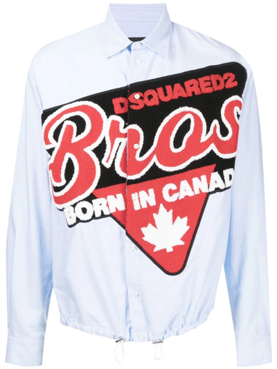 Dsquared2 Logo-patch Long-sleeve Shirt In Blue