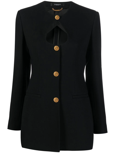 Versace Keyhole-neck Fitted Blazer In Black