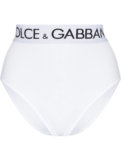 Dolce & Gabbana Logo-tape Detail High-waisted Briefs In White