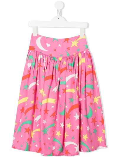 Stella Mccartney Kids' Stars Print Lyocell Midi Skirt In Pink Multicolor