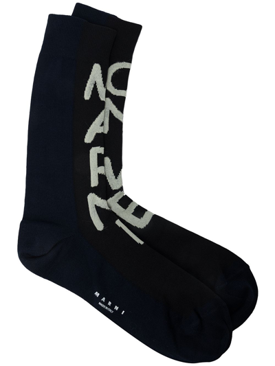 Marni Logo Embroidered Ankle Socks In Blue
