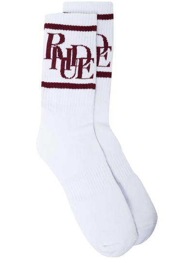 Rhude White & Burgundy Scramble Logo Socks In White/maroon