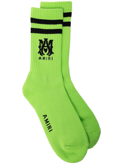 Amiri Logo Embroidered Ankle Socks In Green