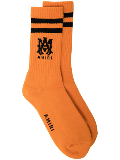 Amiri Logo Embroidered Ankle Socks In Orange