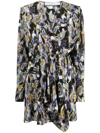 Iro Damie Printed Mini Wrap Dress With Long Balloon Sleeves In Black
