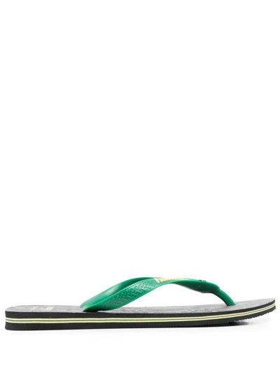 Rotate Birger Christensen Snake-print Thong-strap Flip Flops In Nero