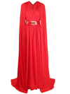 ELIE SAAB BELTED CAPE-EFFECT SILK GOWN
