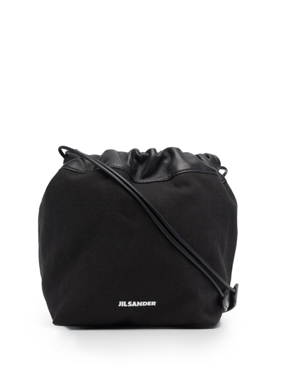 Jil Sander Logo Drawstring Shoulder Bag In Black