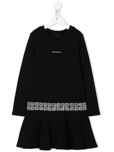 Givenchy Cotton Jersey Dress With Logo And 4g Print Kids Girl In Black