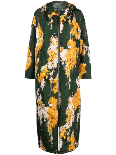 Del Core Floral-print Hooded Coat In Green