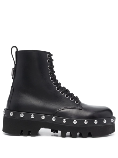 Furla Studded Lace-up Boots In Black